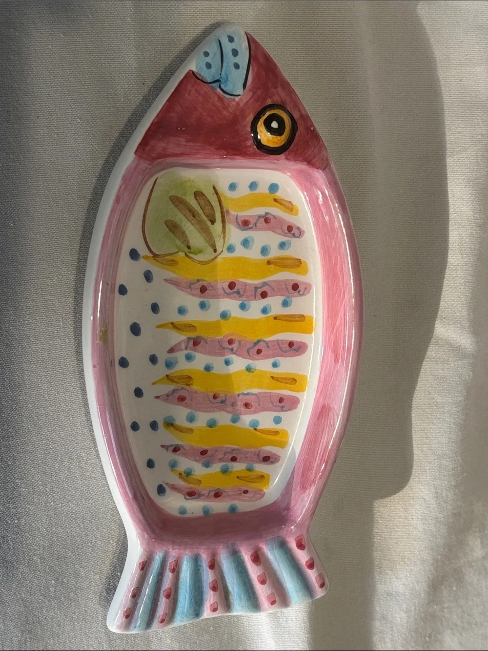 Green and Pink Fish Ceramic Dish Bowl Saucer pet feeder soap dish SET OF TWO